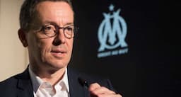 <p>Olympique de Marseille&#8217;s French president Jacques-Henri Eyraud gives a press conference at the Robert-Louis Dreyfus training centre in Marseille, southern France on May 23, 2018. (Photo by BERTRAND LANGLOIS / AFP)</p>
